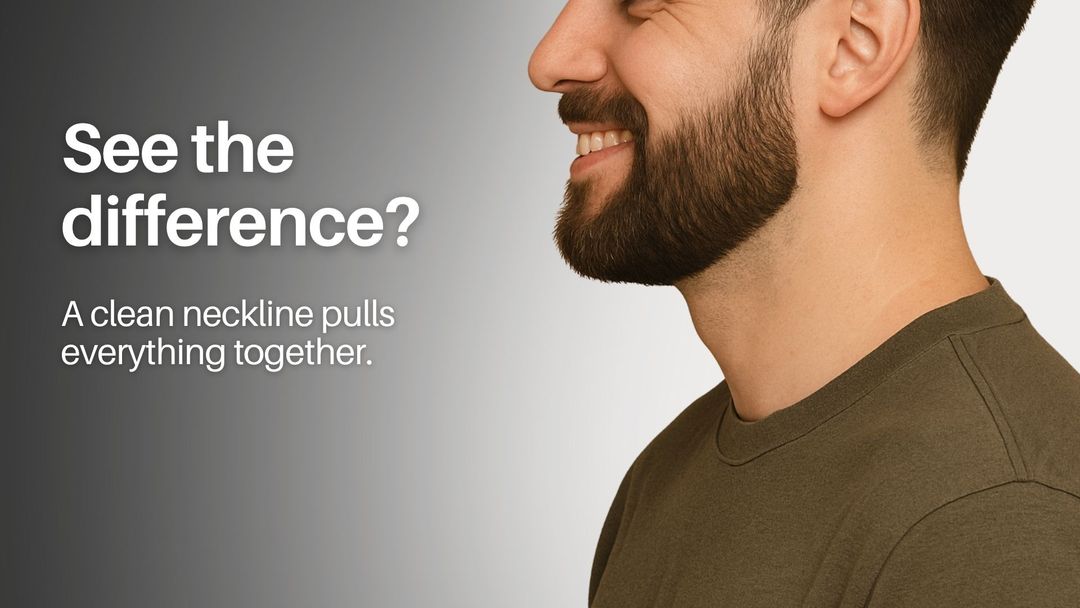 Man with freshly trimmed and clean beard neckline